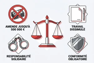 Conseil juridique: illustration des droits et obligations pour embaucher des travailleurs roumains légalement, avec symboles de conformité, responsabilité et documents. comment embaucher travailleurs roumai.