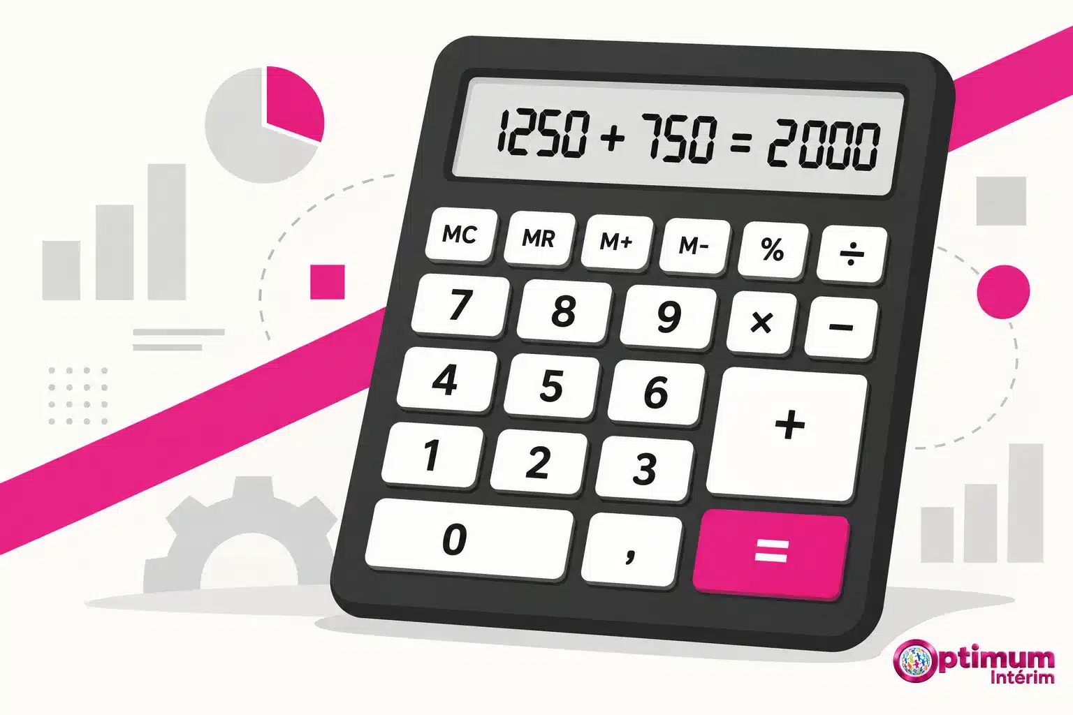 Calculatrice graphique posée sur fond clair avec des chiffres et des icônes colorées.
