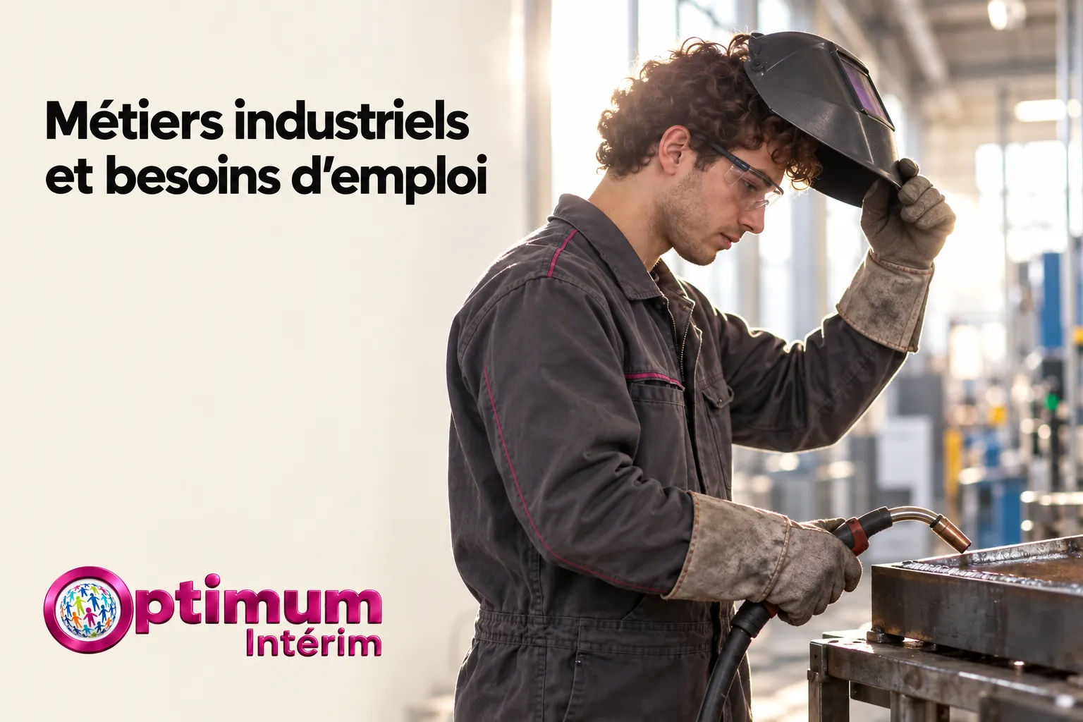 Opérateur industriel portant un casque et des gants, travaillant sur une machine dans une usine.