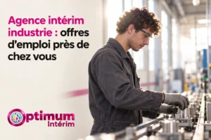 Un ouvrier portant lunettes et combinaison sombre travaille sur une chaîne de production dans une usine.