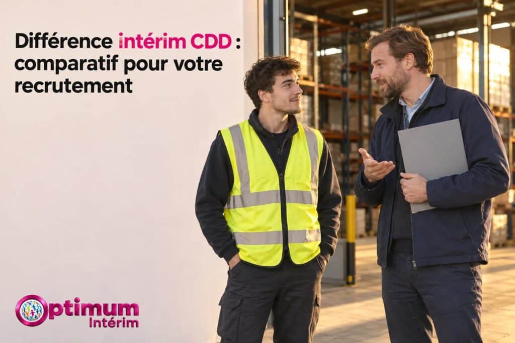 Deux hommes discutent devant une entrée d’entrepôt, l’un portant un gilet jaune réfléchissant et l’autre tenant un classeur.