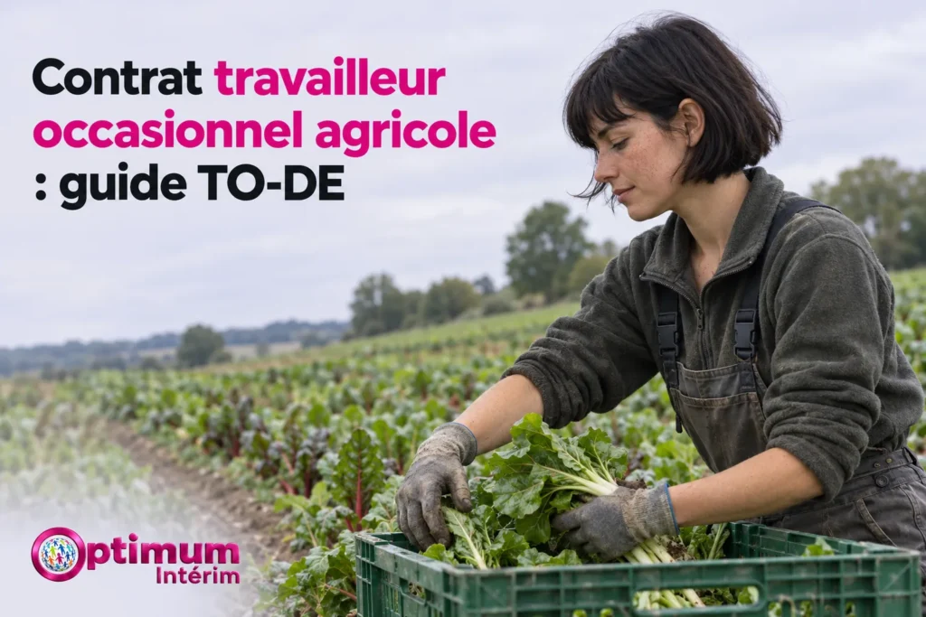 Une personne ramasse des légumes dans un champ, près d’un coffre contenant des feuilles.